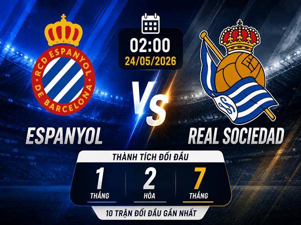 Số liệu trận đấu Espanyol gặp Real Sociedad 2h ngày 24/5